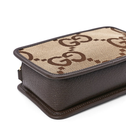 Gucci Monogram Jumbo GG Textured Dollar Calfskin Web Mini Crossbody Bag Camel Ebony New Acero 11 of 12