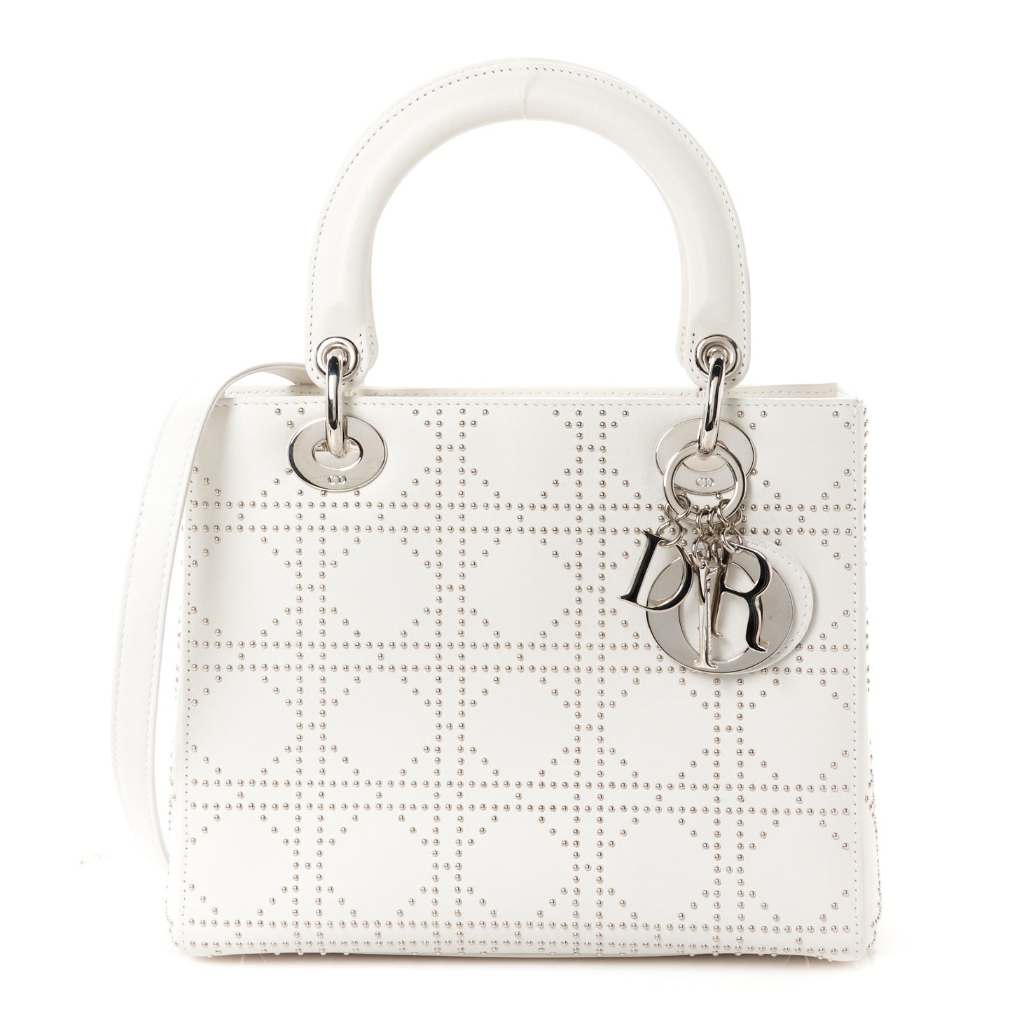 Lambskin Studded Cannage Medium Lady Dior White