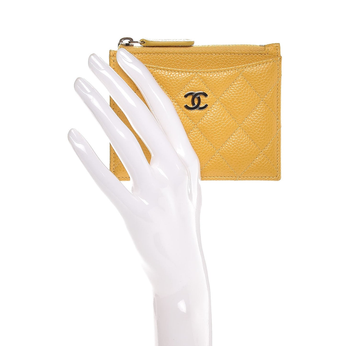 Caviar Quilted CC Zip Card Holder Yellow