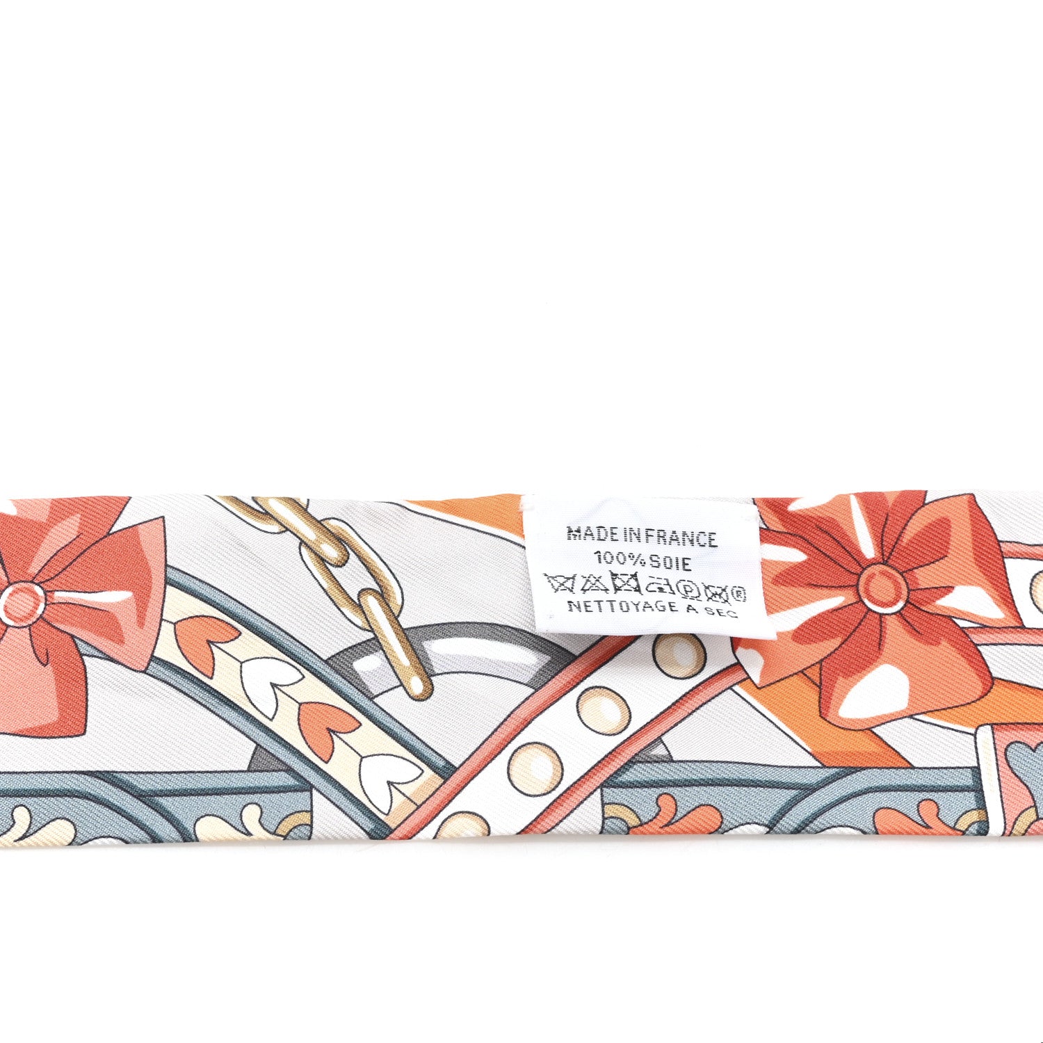 Hermes Silk Harnais De Coeur Twilly Gris Perle Orange Gris Bleute 3 of 3