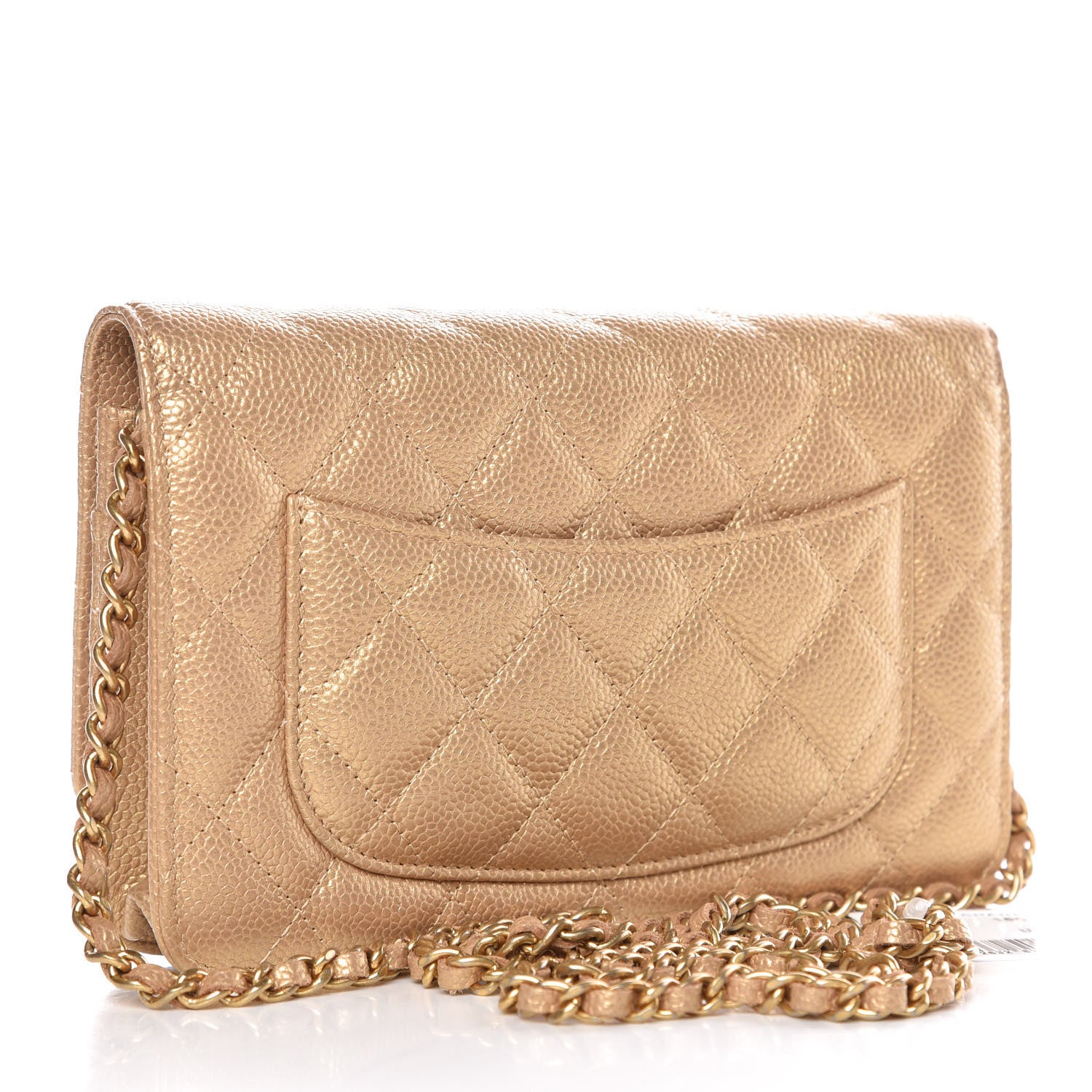 Chanel Pearly Caviar Quilted Wallet On Chain WOC Gold 3 of 9