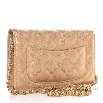 Chanel Pearly Caviar Quilted Wallet On Chain WOC Gold 3 of 9
