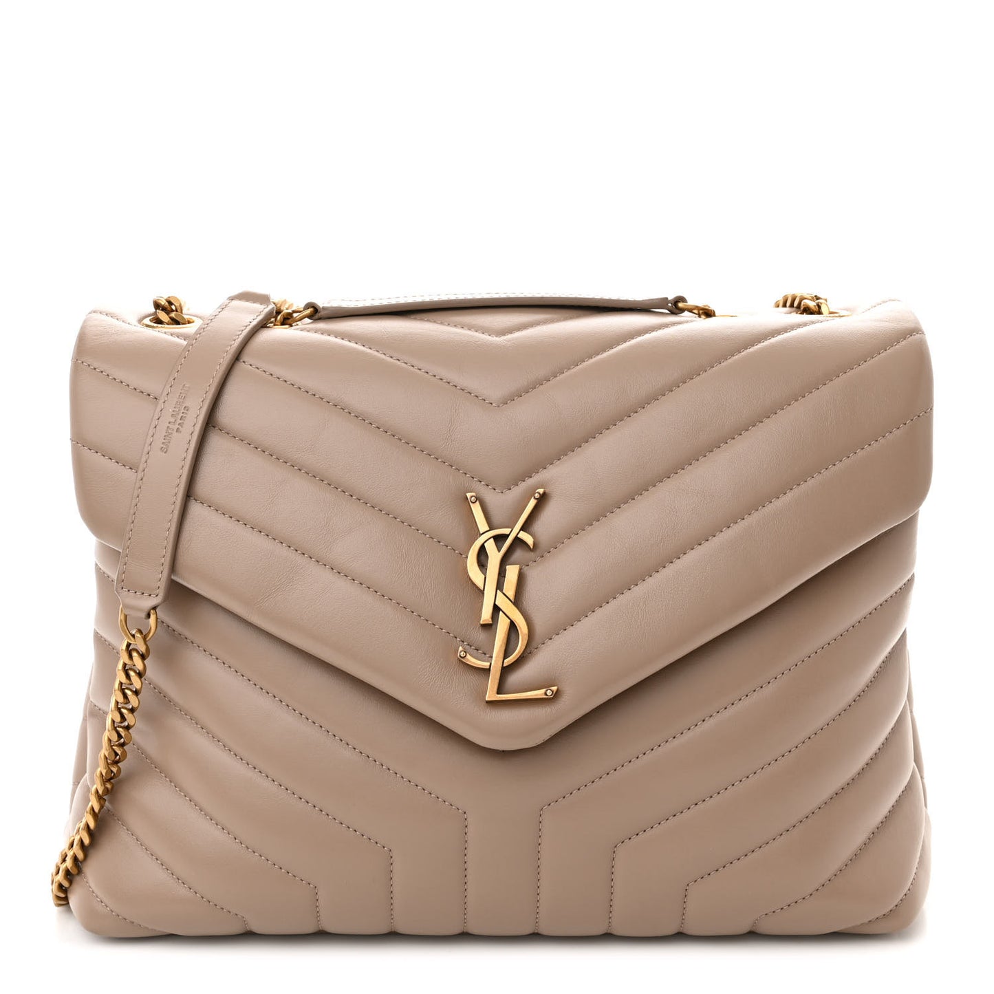 Calfskin Y Quilted Monogram Medium Loulou Chain Satchel Dusty Grey