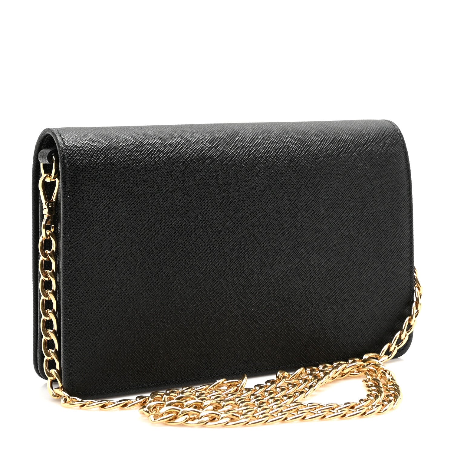 Prada Saffiano Lux Monochrome Chain Wallet Black 3 of 9