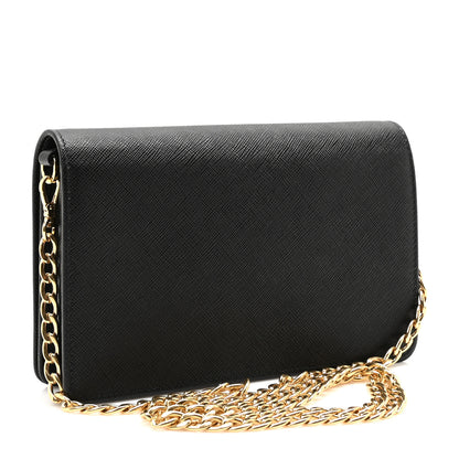 Prada Saffiano Lux Monochrome Chain Wallet Black 3 of 9