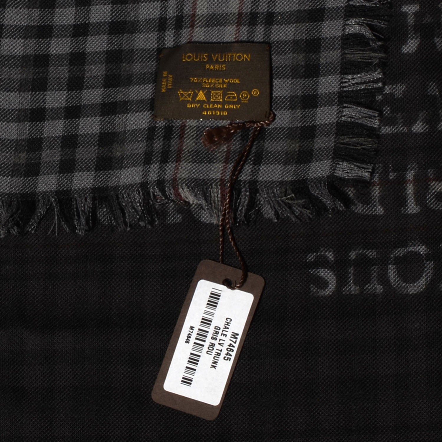 Louis Vuitton Mens Fleece Wool Silk Trunks Shawl Gris Rouge 5 of 5