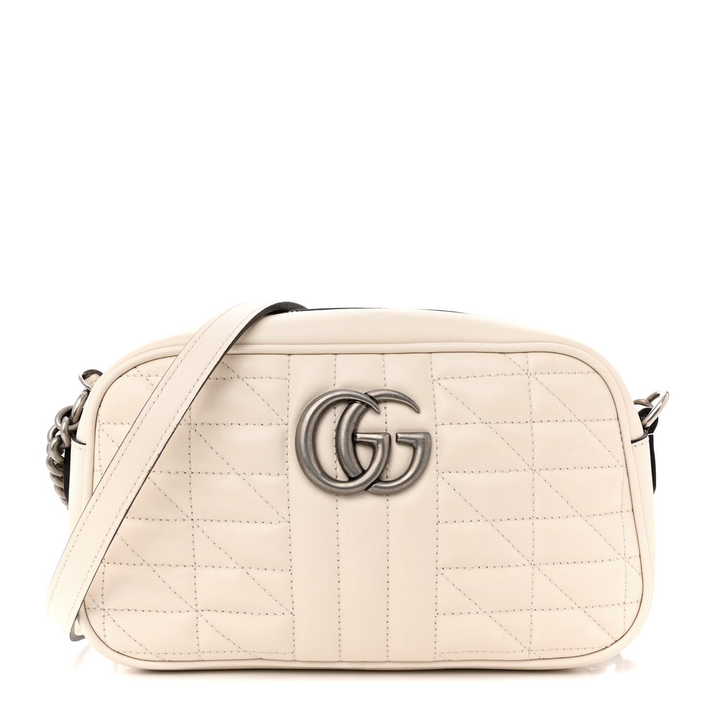 Calfskin Matelasse Aria Small GG Marmont Chain Shoulder Bag Mystic White