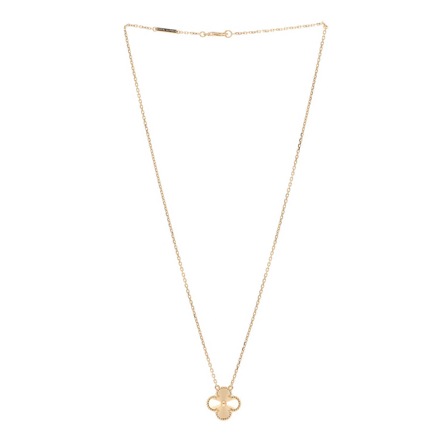 Van Cleef & Arpels 18K Yellow Gold Guilloche Vintage Alhambra Pendant Necklace 3 of 6