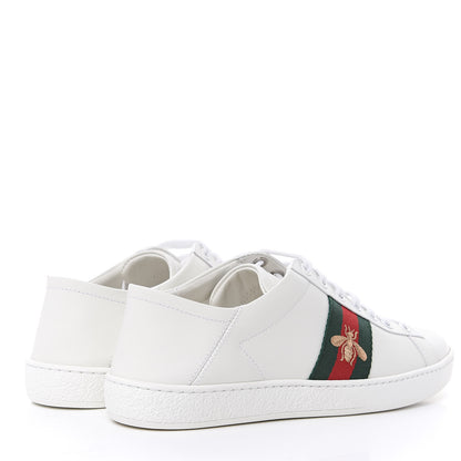 Gucci Calfskin Web Bee Embroidered Womens Ace Sneakers 38 White Green 4 of 9