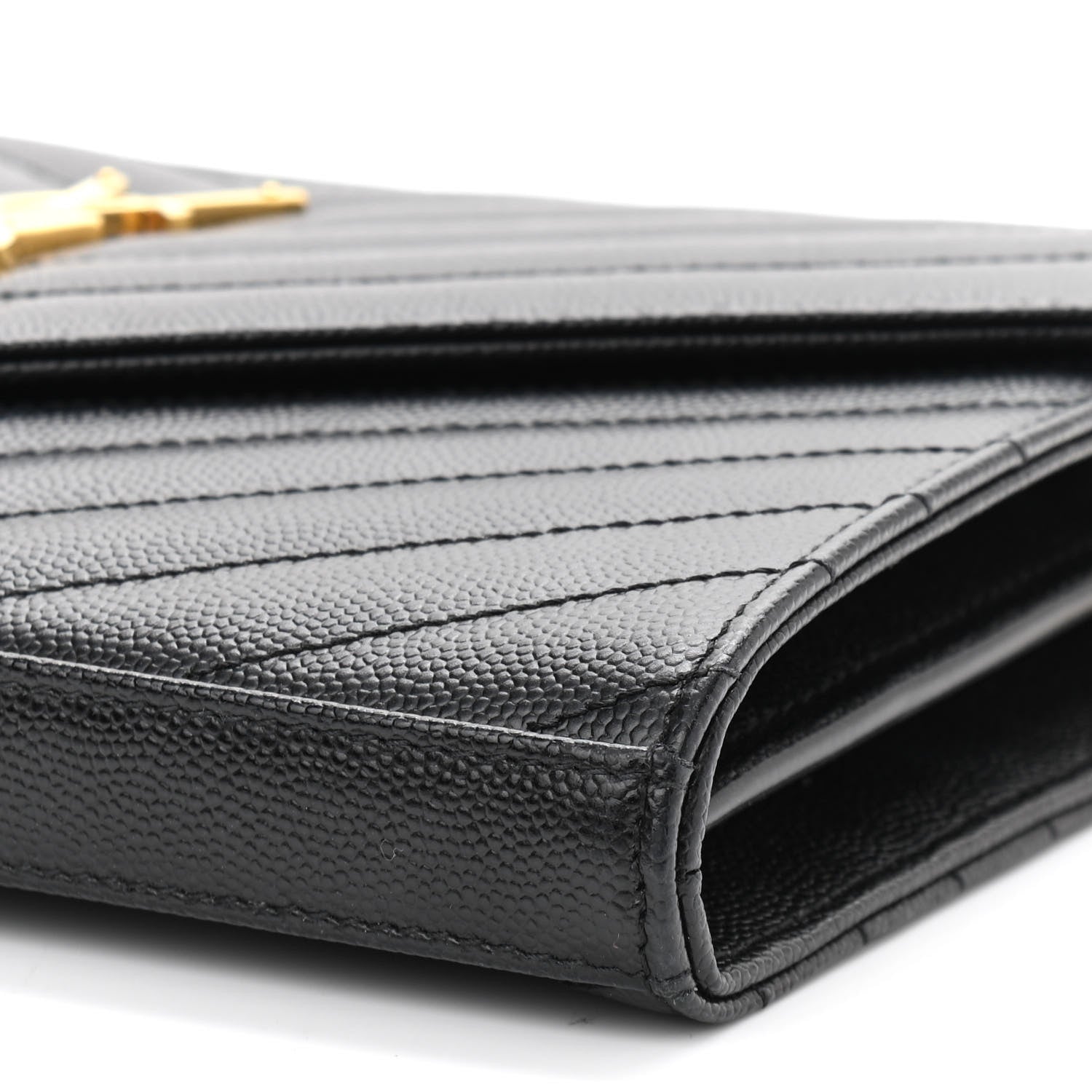 Saint Laurent Grain De Poudre Matelasse Chevron Monogram Chain Wallet Black 9 of 13