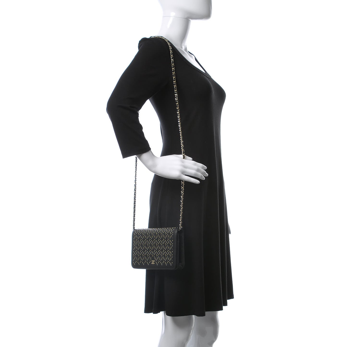 Lambskin Studded Wallet On Chain WOC Black