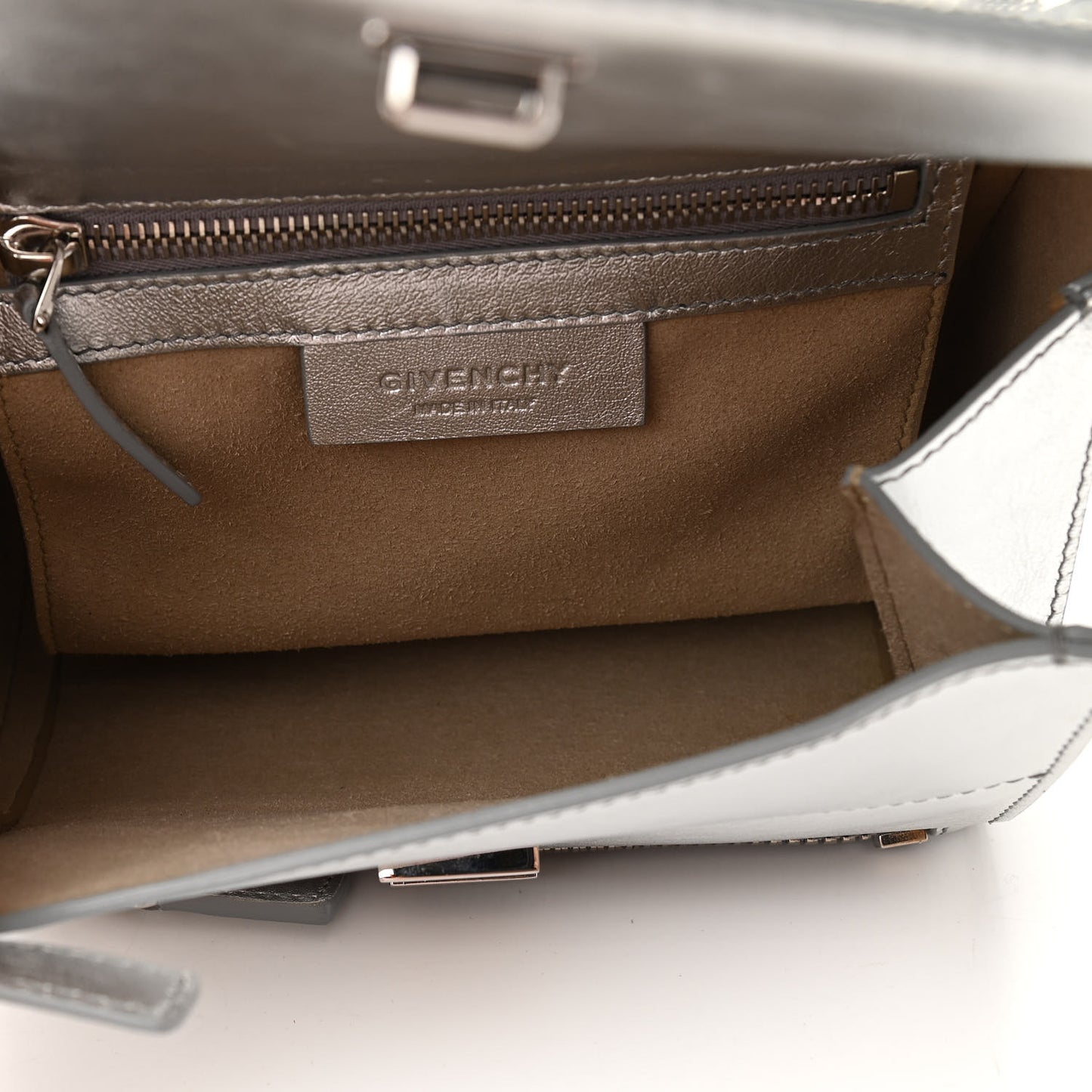 Metallic Calfskin Lizard Embossed Mini Pandora Box Crossbody Bag Silver