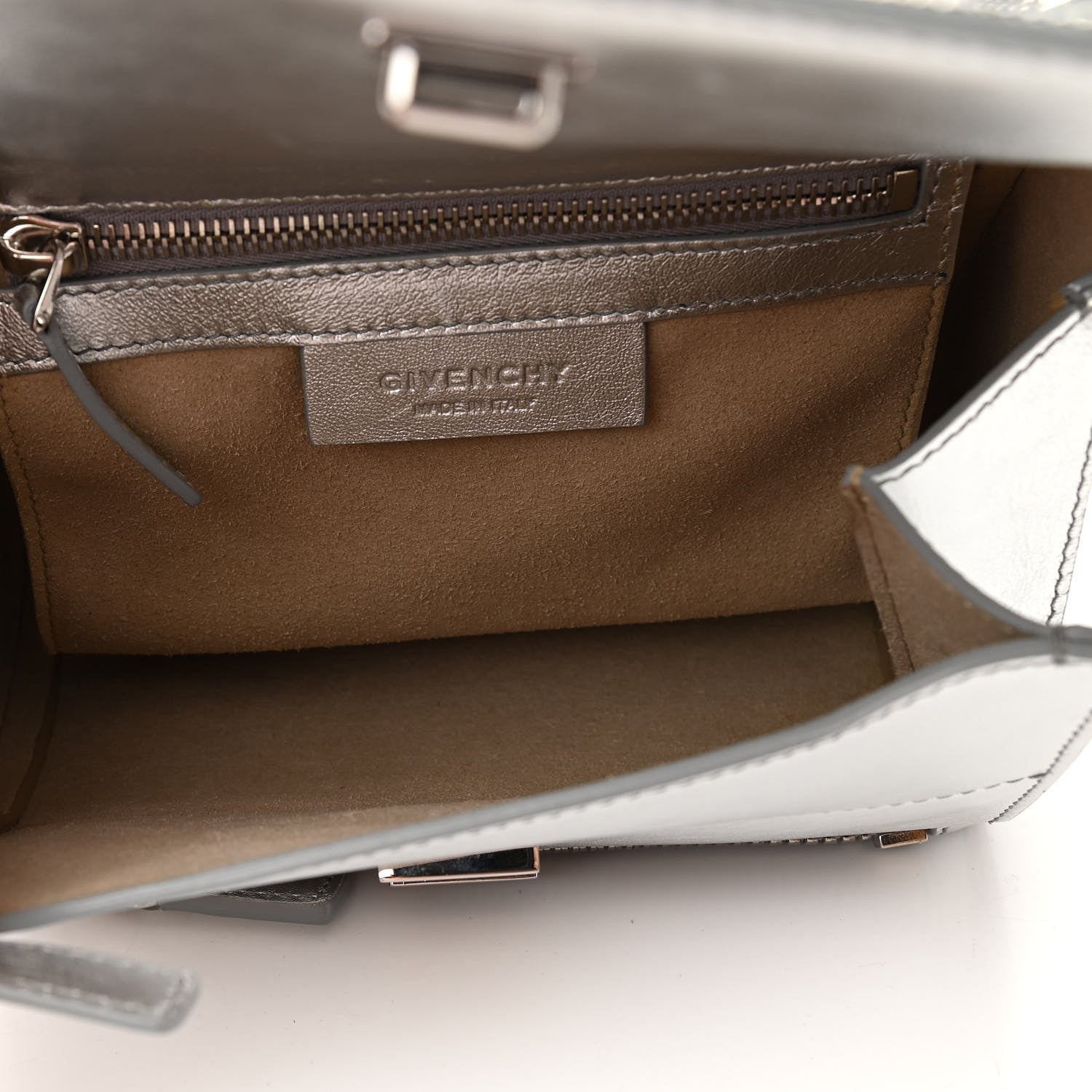 Givenchy Metallic Calfskin Lizard Embossed Mini Pandora Box Crossbody Bag Silver 5 of 14