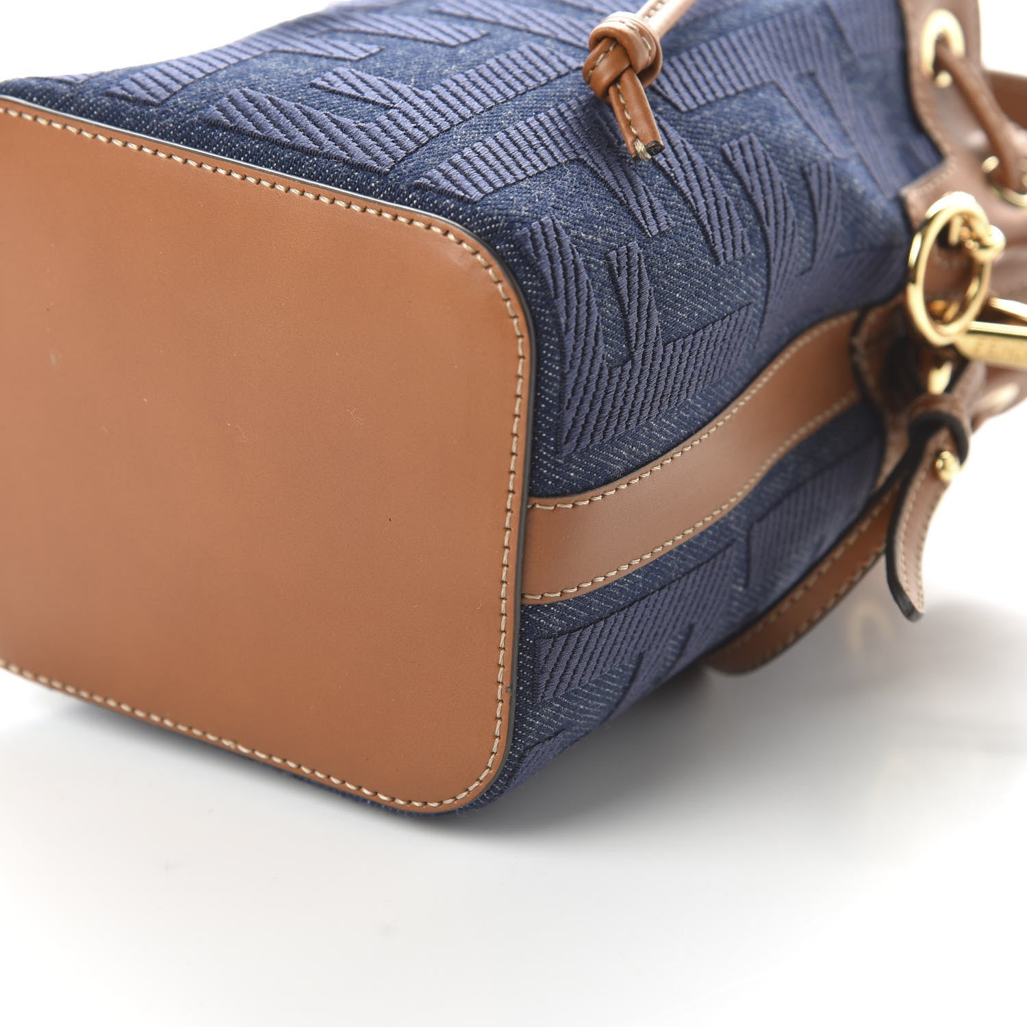 Fendi Denim Vitello King F is Fendi FF Embroidered Mini Mon Tresor Bucket Bag Blue Cuoio 7 of 10