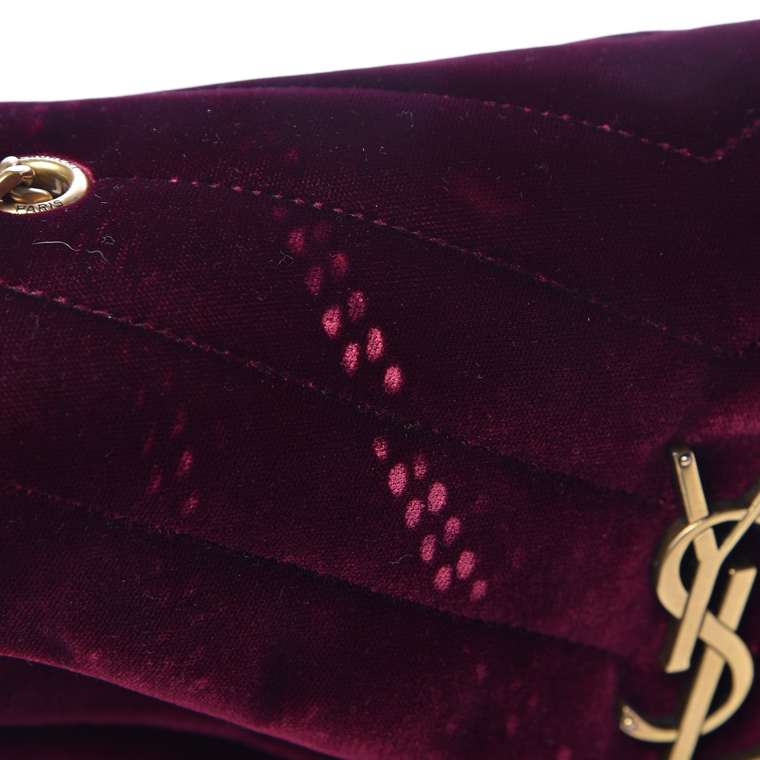 Saint Laurent Velvet Y Quilted Monogram Small Loulou Chain Satchel Burgundy 11 of 15