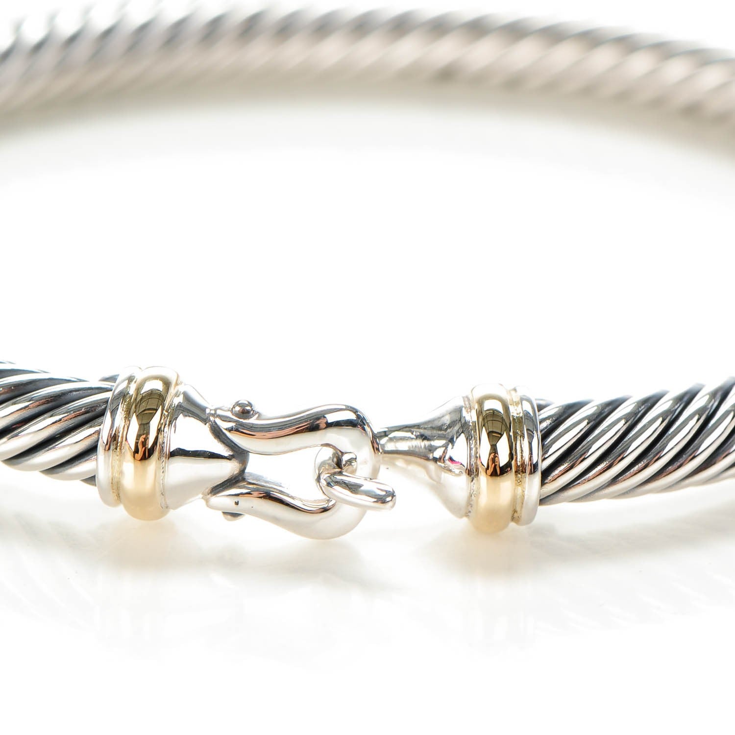 David Yurman Sterling Silver 18K Yellow Gold 5mm Cable Classic Buckle Bracelet 6 of 7