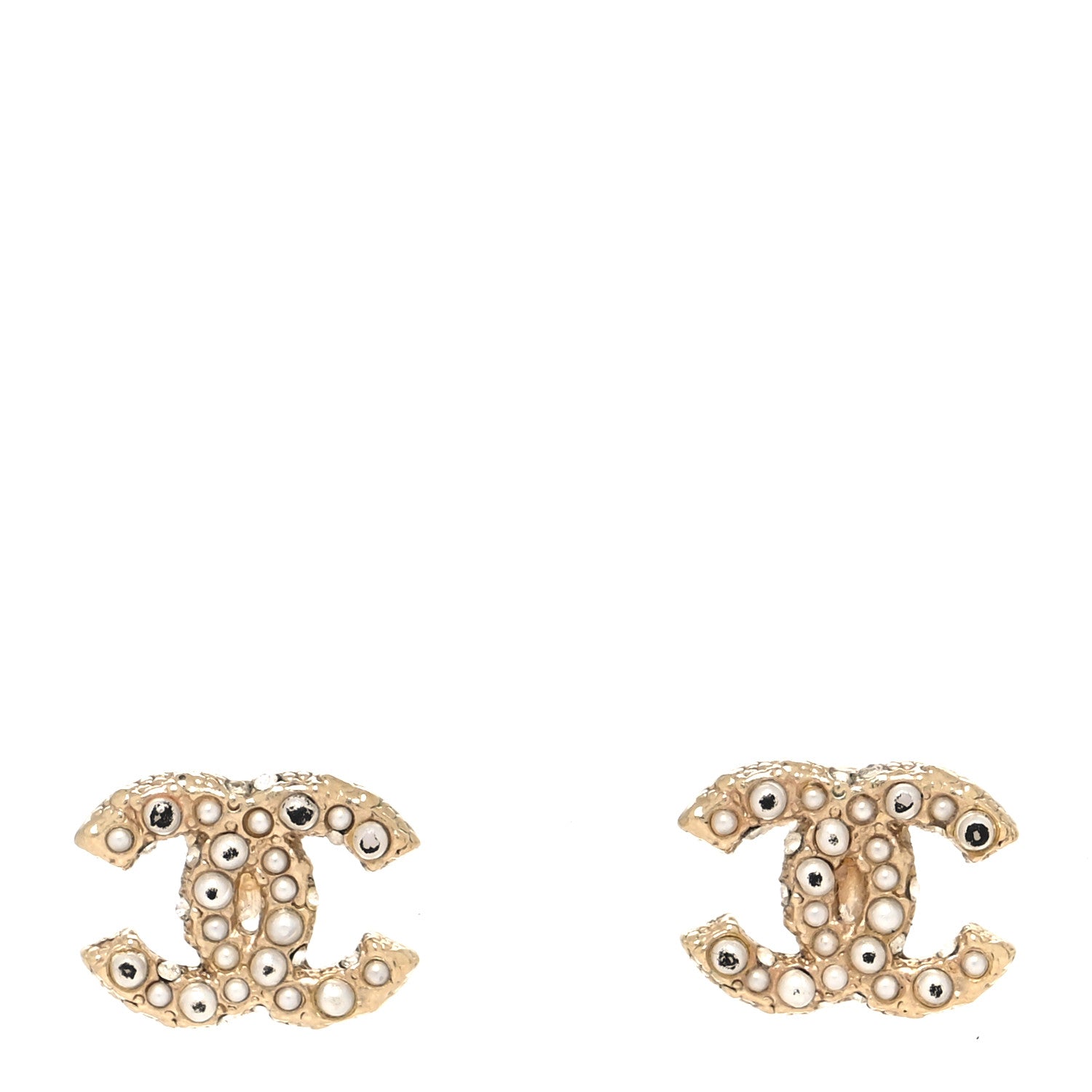 Chanel Metal Graduated Pearl Crystal CC Earrings Light Gold 1 of 4