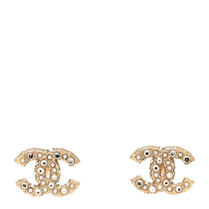 Chanel Metal Graduated Pearl Crystal CC Earrings Light Gold 1 of 4