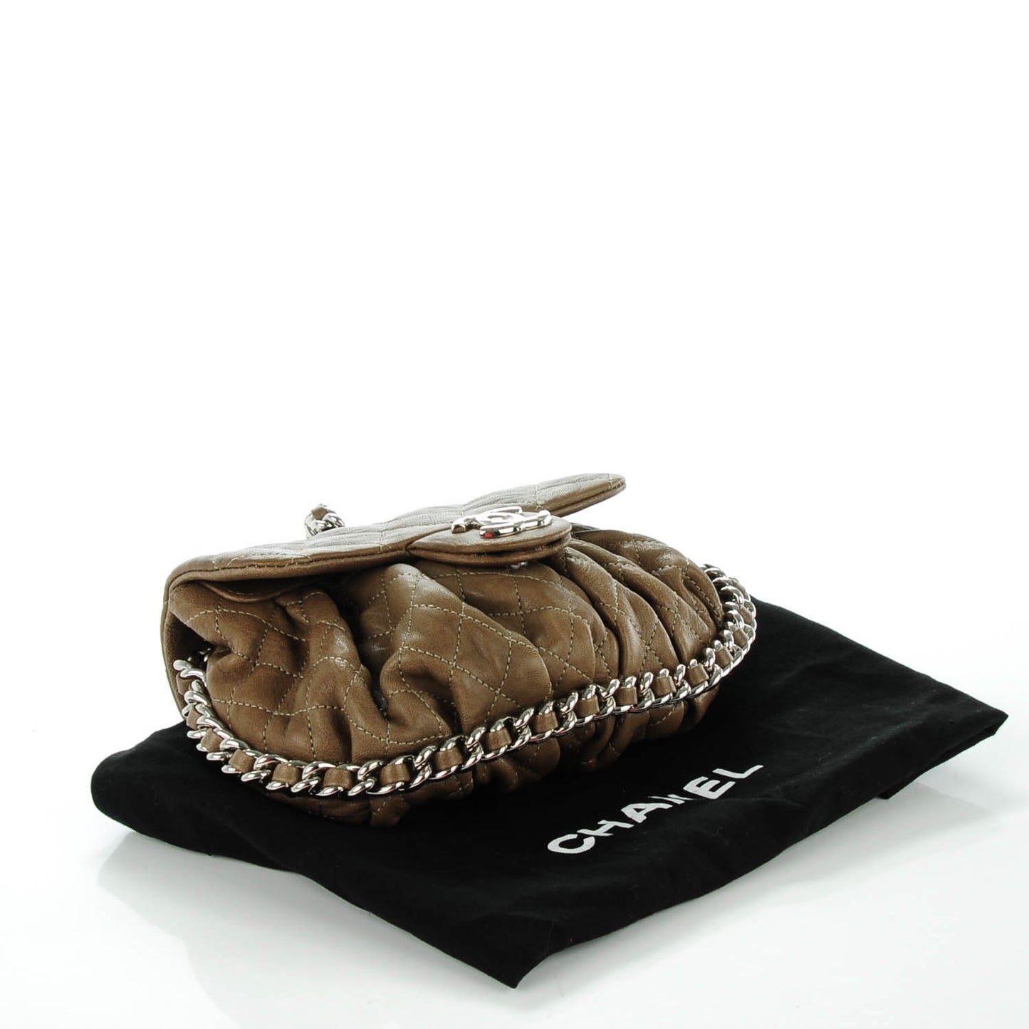 Washed Lambskin Mini Chain Around Flap Dark Beige