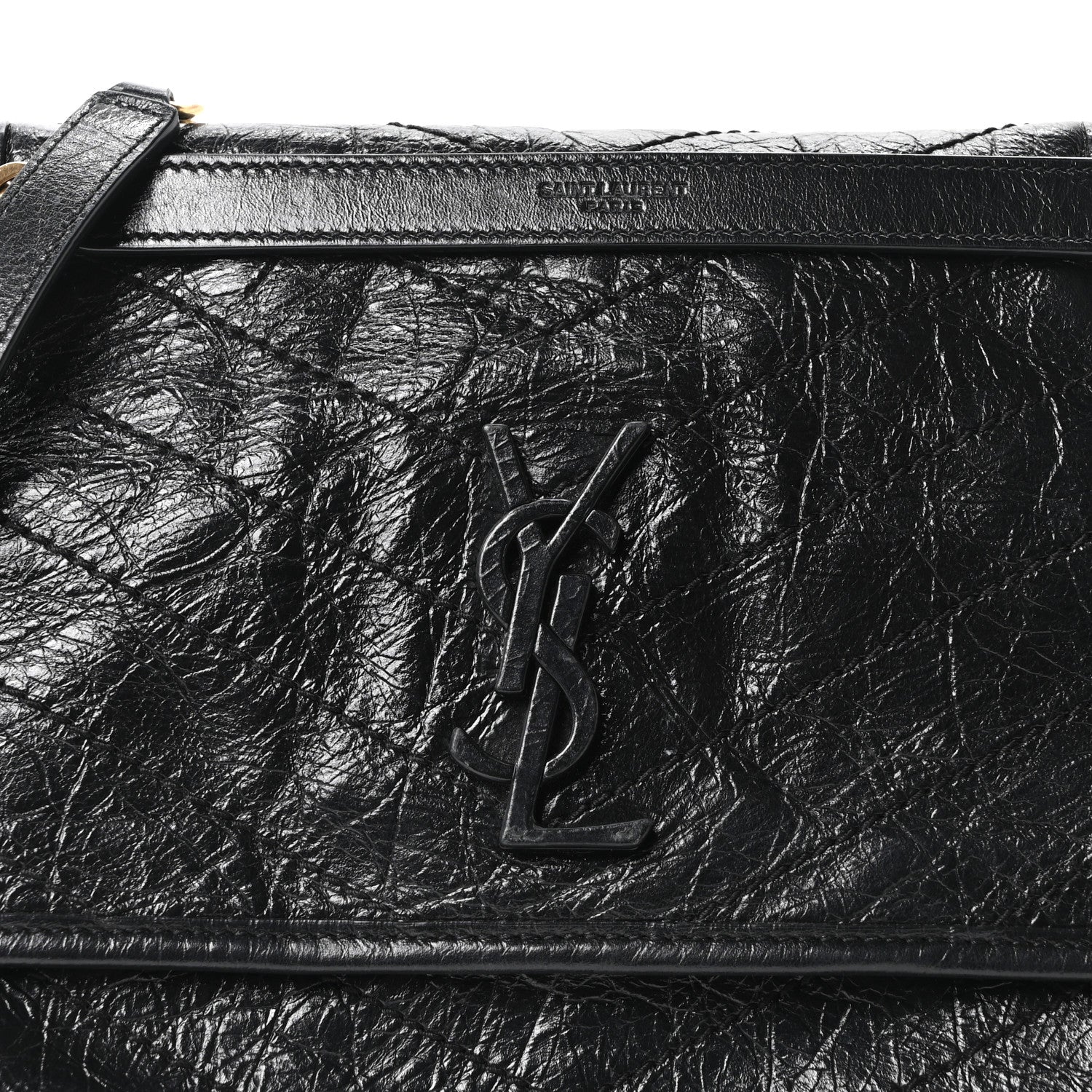 Saint Laurent Crinkled Calfskin Matelasse Monogram Medium Niki Chain Satchel Black 7 of 9