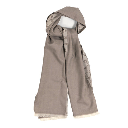 Gucci Wool GG Monogram HalfGG Fringe Scarf Ivory Beige 1 of 4