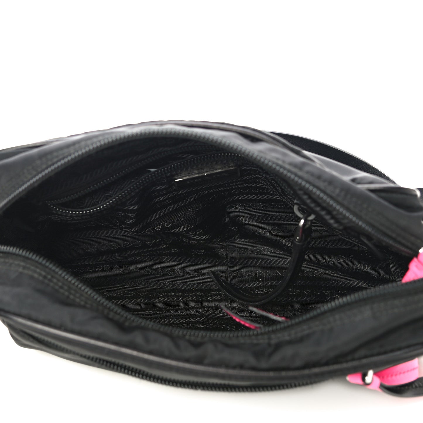 Tessuto Nylon Studded New Vela Shoulder Bag Black Neon Pink