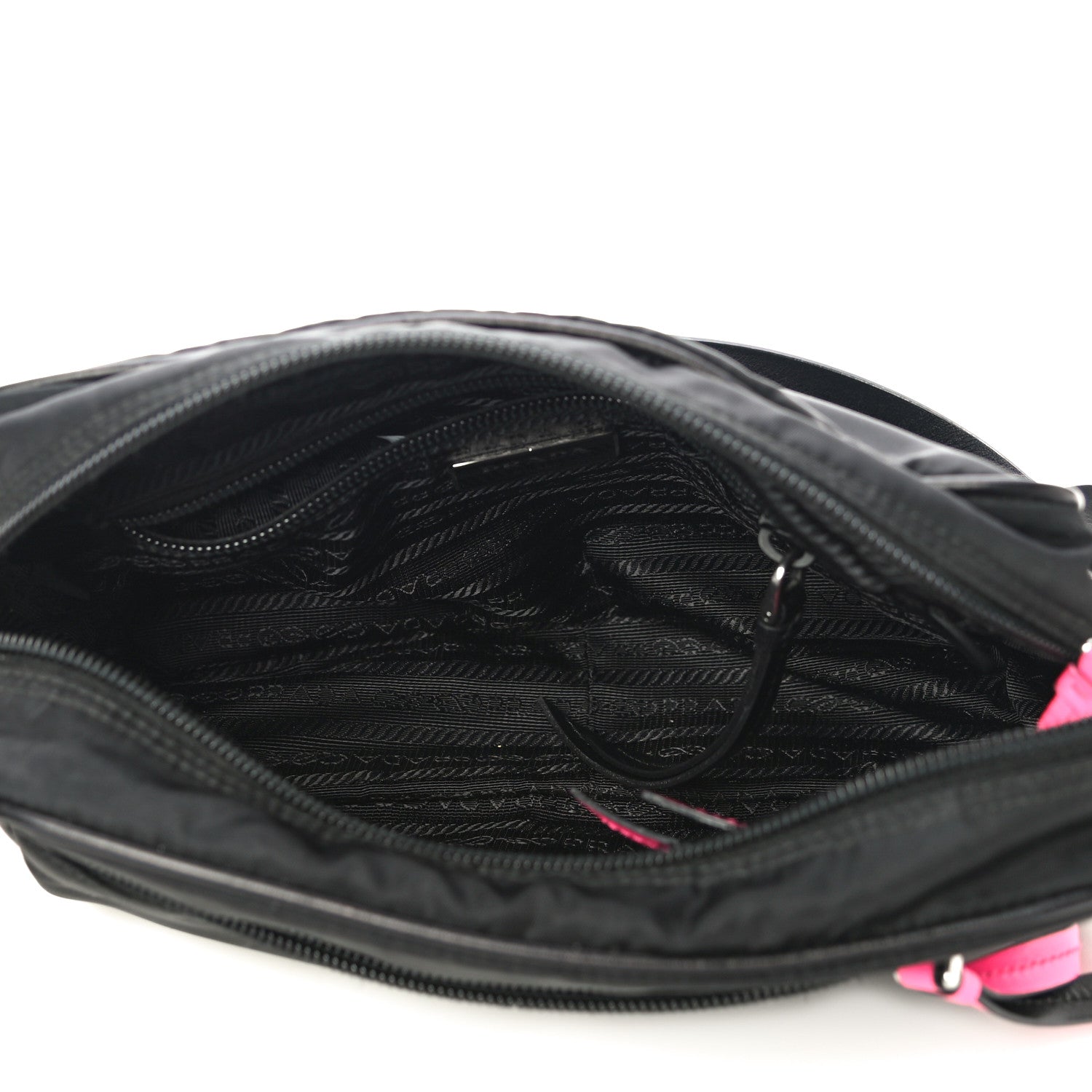 Prada Tessuto Nylon Studded New Vela Shoulder Bag Black Neon Pink 5 of 10