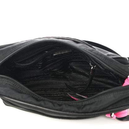 Prada Tessuto Nylon Studded New Vela Shoulder Bag Black Neon Pink 5 of 10