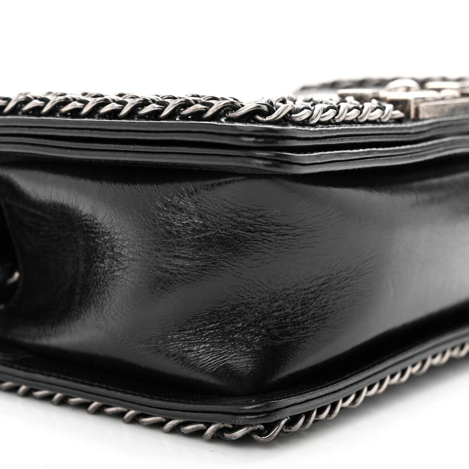 Chanel Glazed Calfskin Quilted Small Boy Chained Flap Black 9 of 10