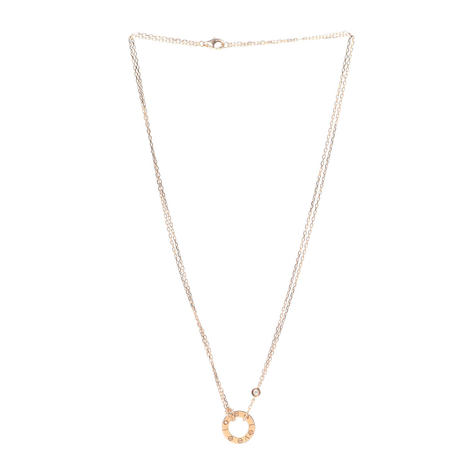 Cartier 18K Pink Gold 2 Diamond LOVE Necklace 3 of 6