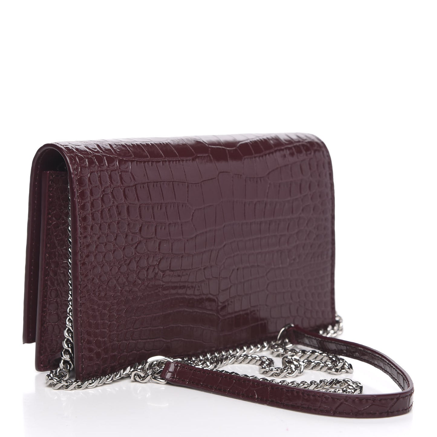 Calfskin Crocodile Embossed Kate Monogram Tassel Chain Wallet Rouge Legion