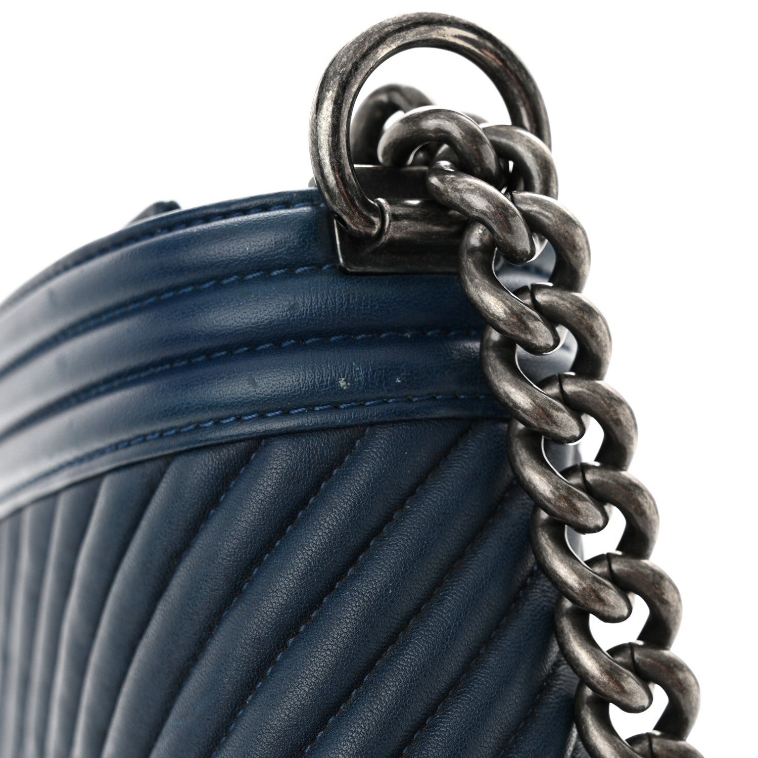 Chanel Wrinkled Lambskin Chevron Quilted New Medium Boy Flap Navy Blue 11 of 12