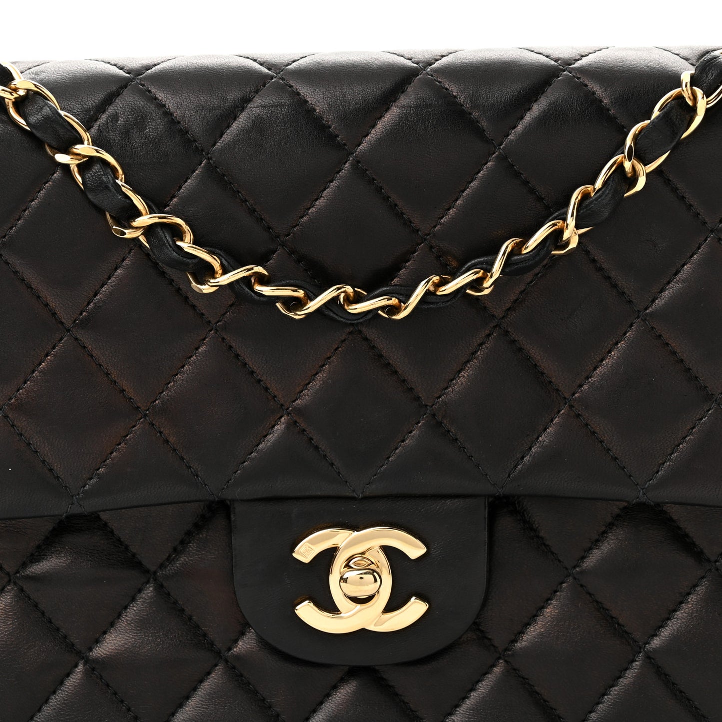 Lambskin Quilted Medium Double Flap Black