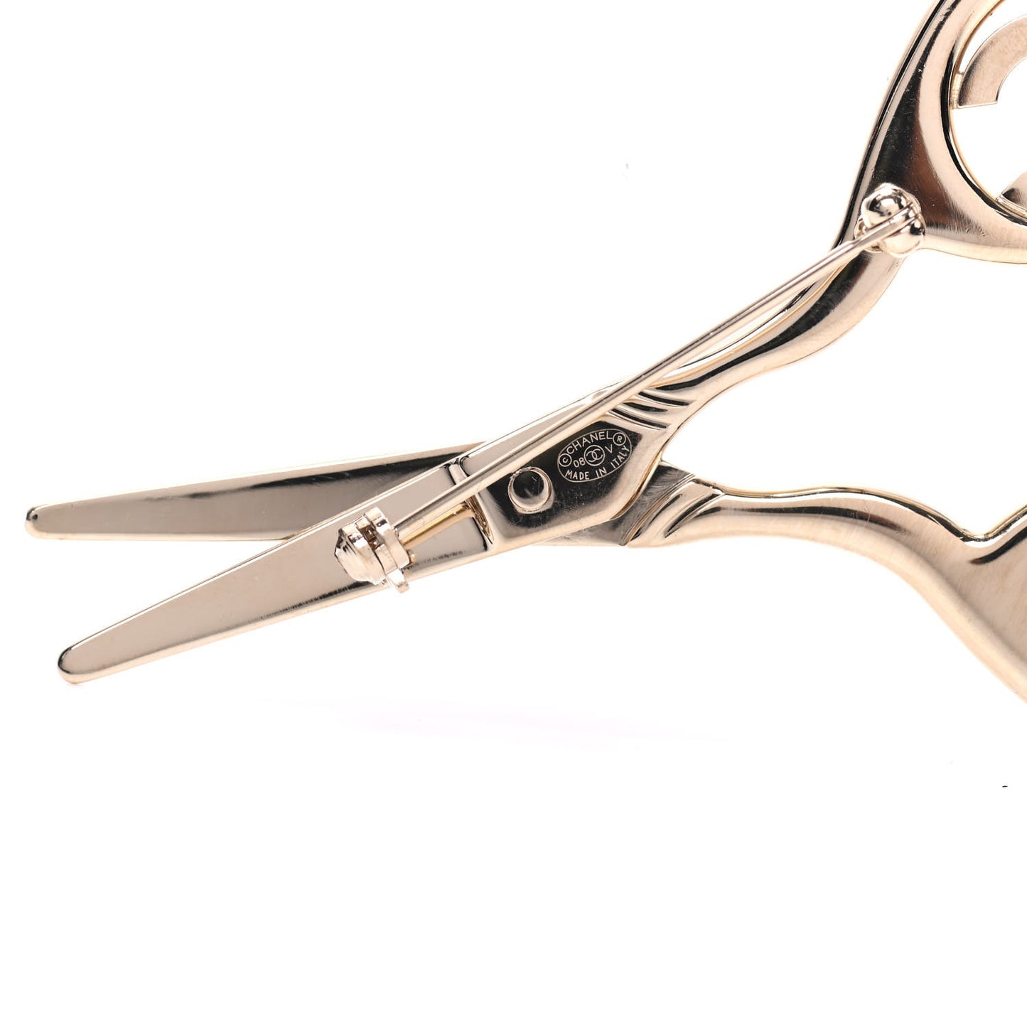 Metal Pearl CC Scissors Brooch Gold