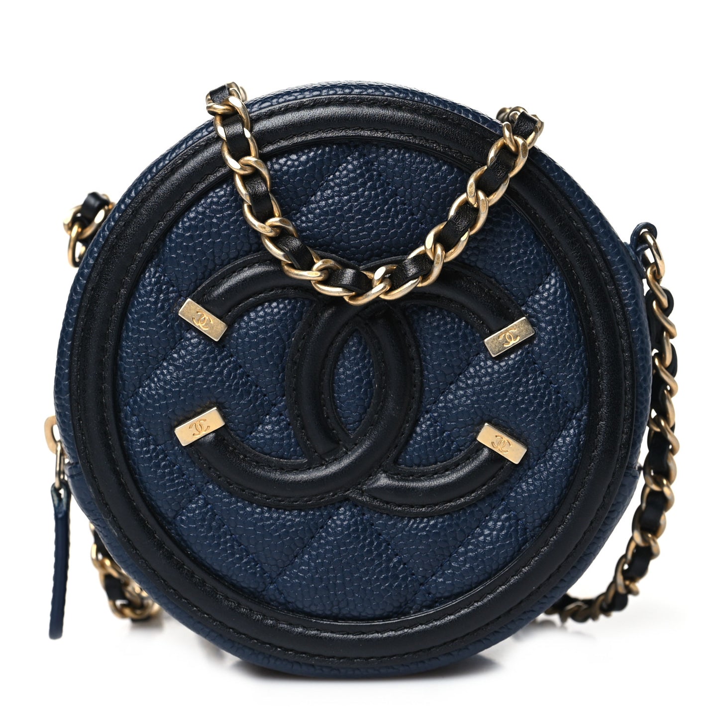 Caviar Quilted Round Filigree Crossbody Navy Black