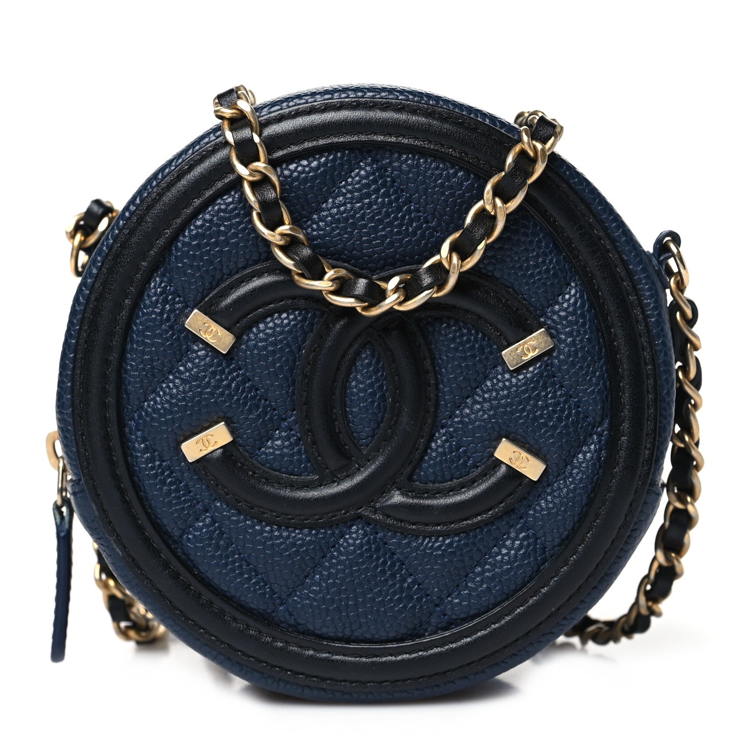 Chanel Caviar Quilted Round Filigree Crossbody Navy Black 1 of 10
