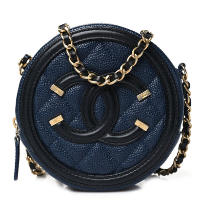 Chanel Caviar Quilted Round Filigree Crossbody Navy Black 1 of 10