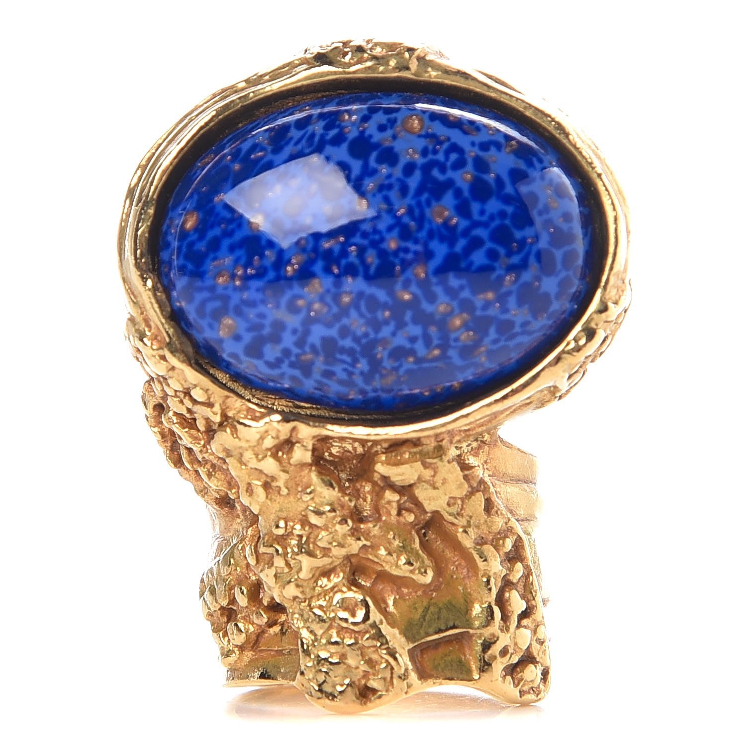 Saint Laurent Glass Cabochon Arty Ovale Ring 6 Blue Gold 1 of 4