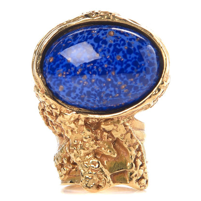 Saint Laurent Glass Cabochon Arty Ovale Ring 6 Blue Gold 1 of 4