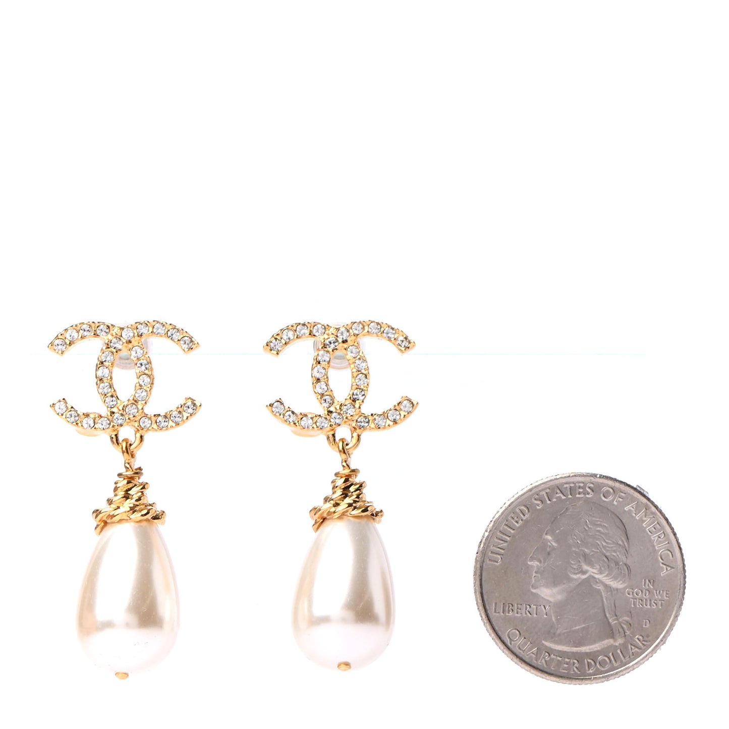 Crystal Pearl CC Drop Earrings Gold
