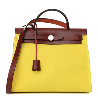 Hermes Vache Hunter Toile Herbag Zip 31 PM Lime Rouge H 1 of 17