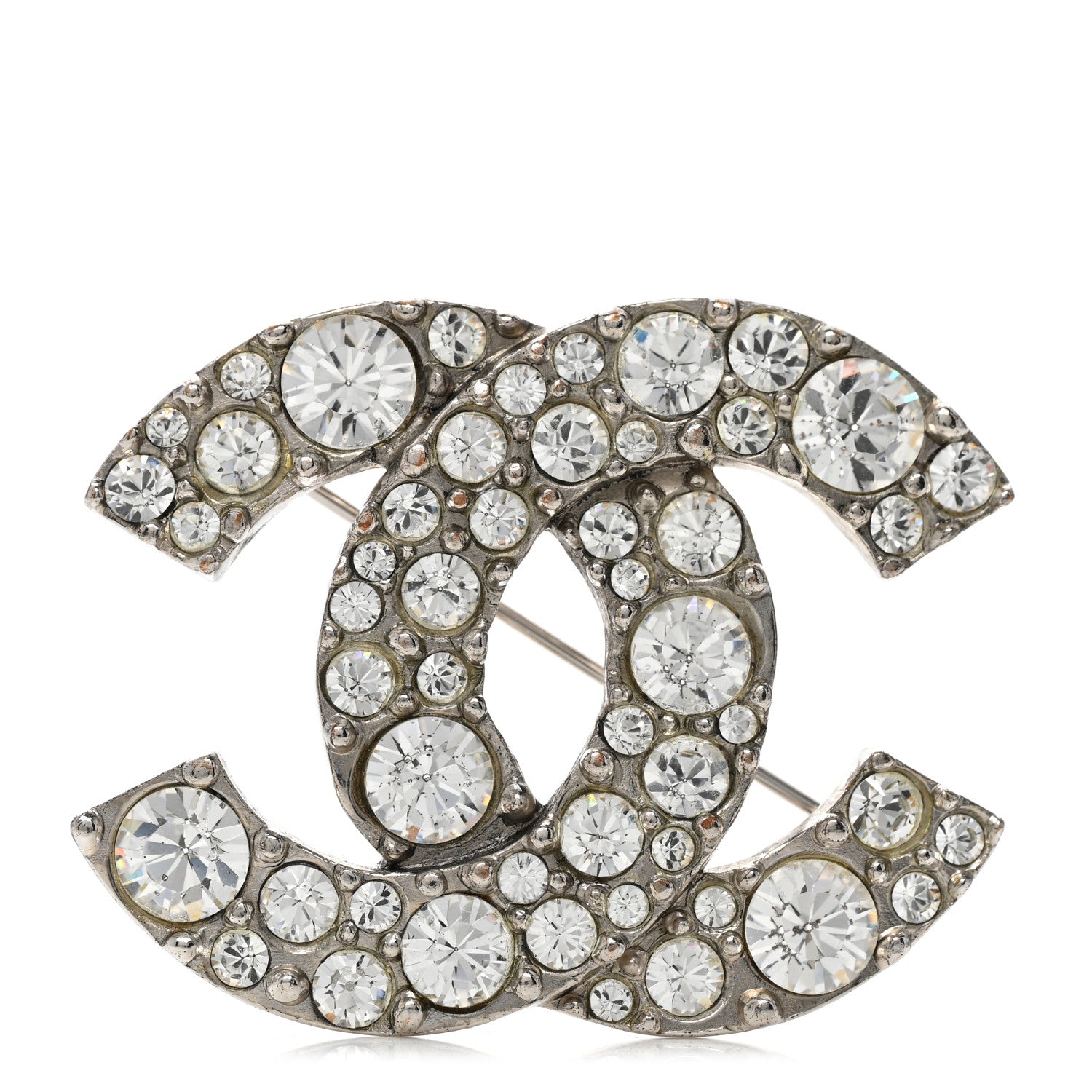 Chanel Crystal Large CC Brooch Silver 1 of 5