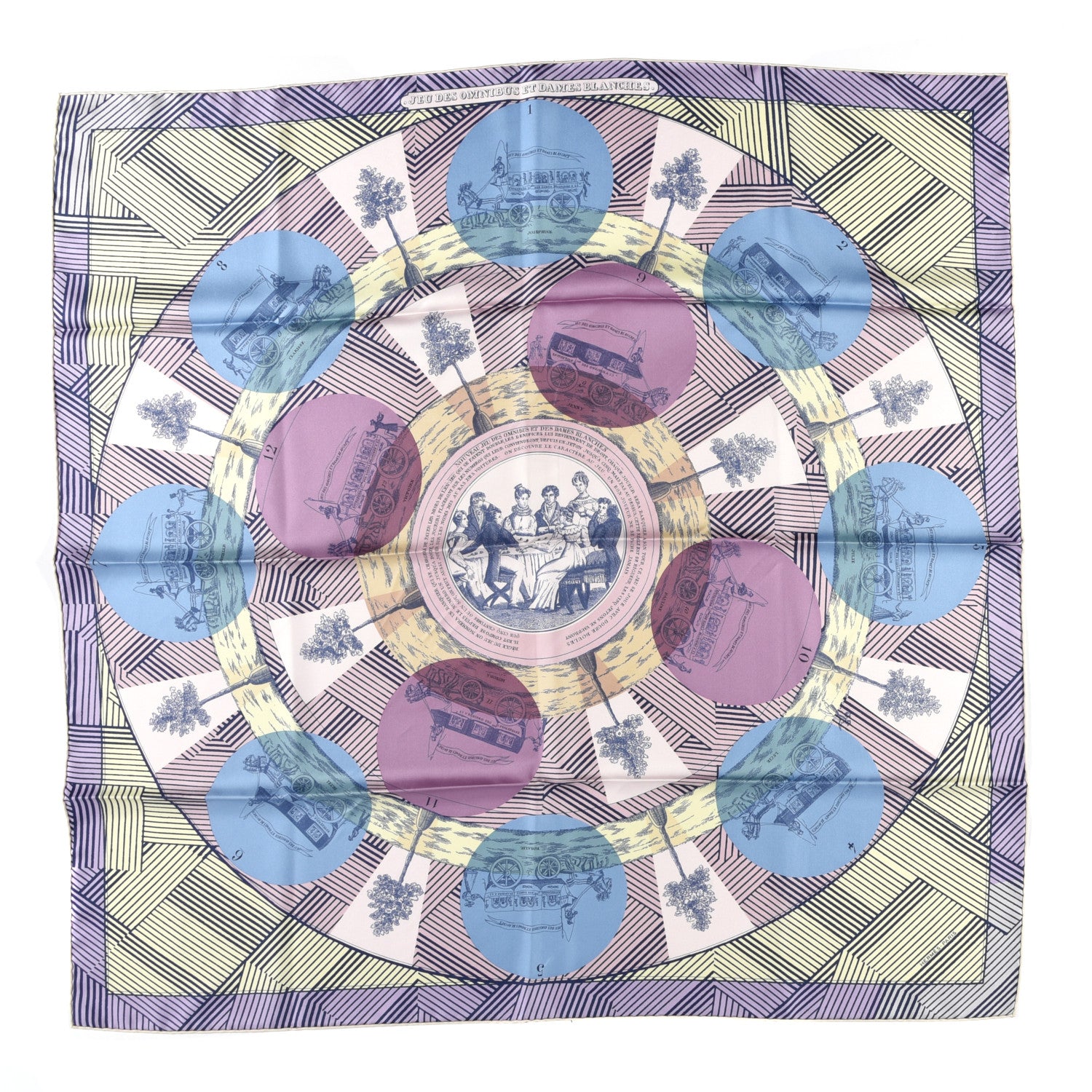 Hermes Silk Jeu Des Omnibus Remix Scarf 90 Parme Jaune Saufre Mauve 1 of 4