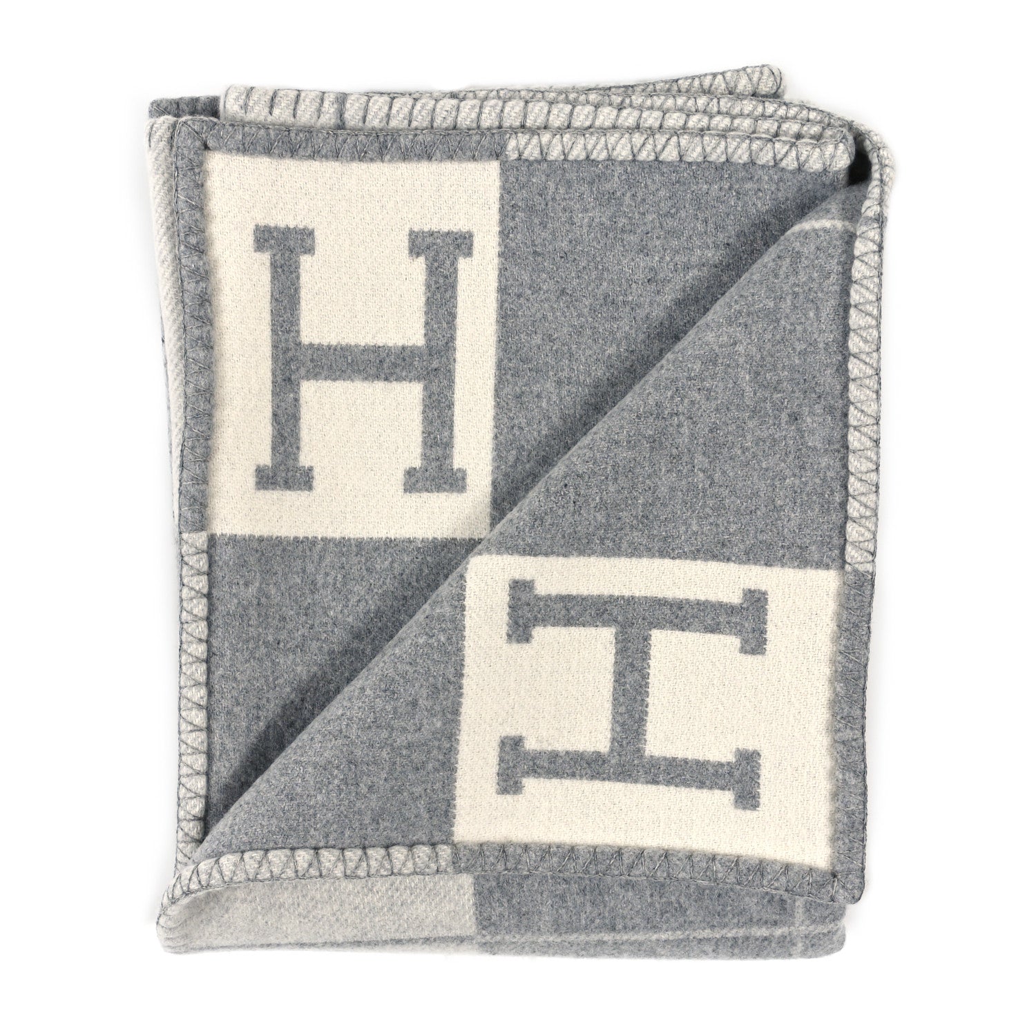Hermes Wool Cashmere Avalon III Blanket Ecru Gris Clair 2 of 3