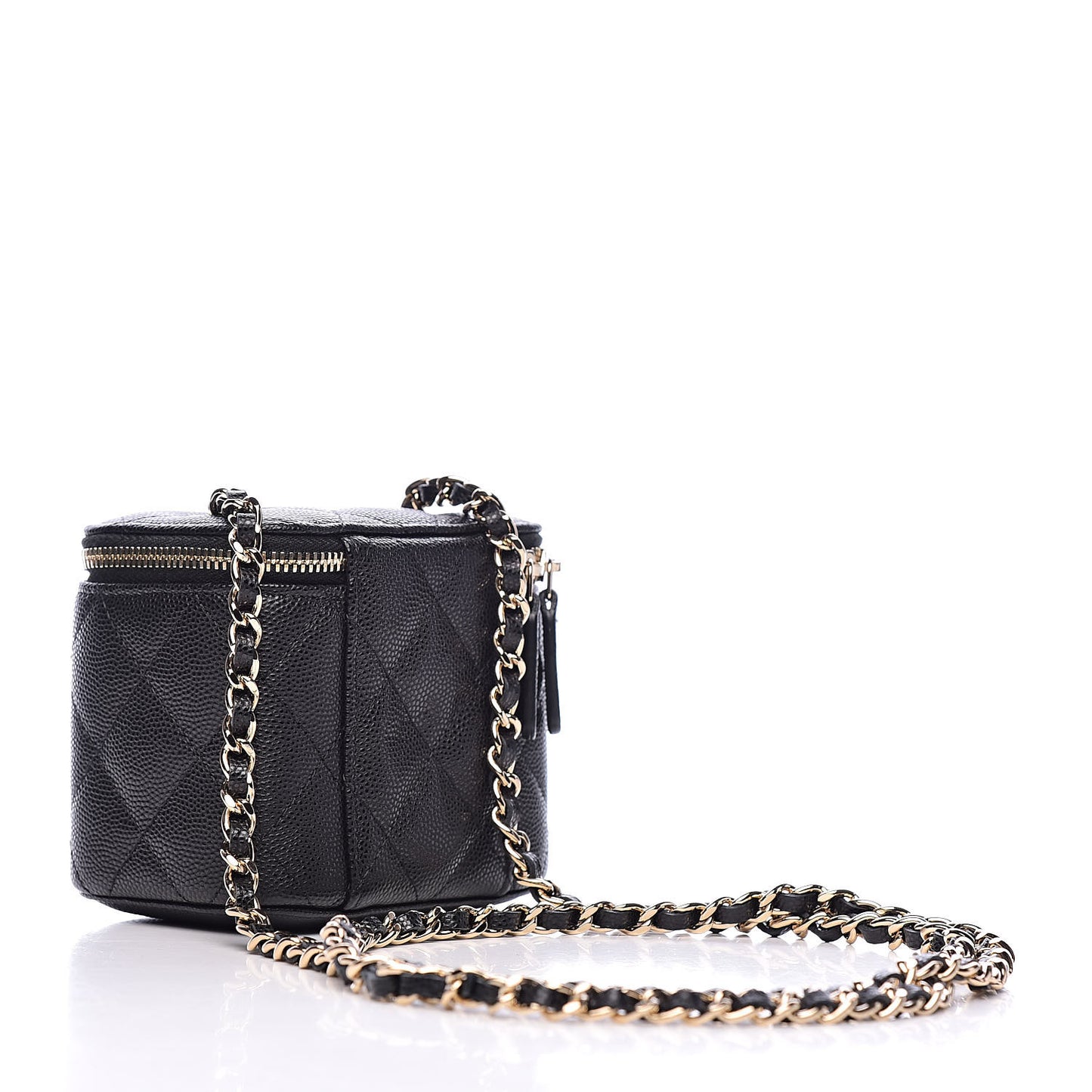 Caviar Quilted Mini Vanity Case With Chain Black