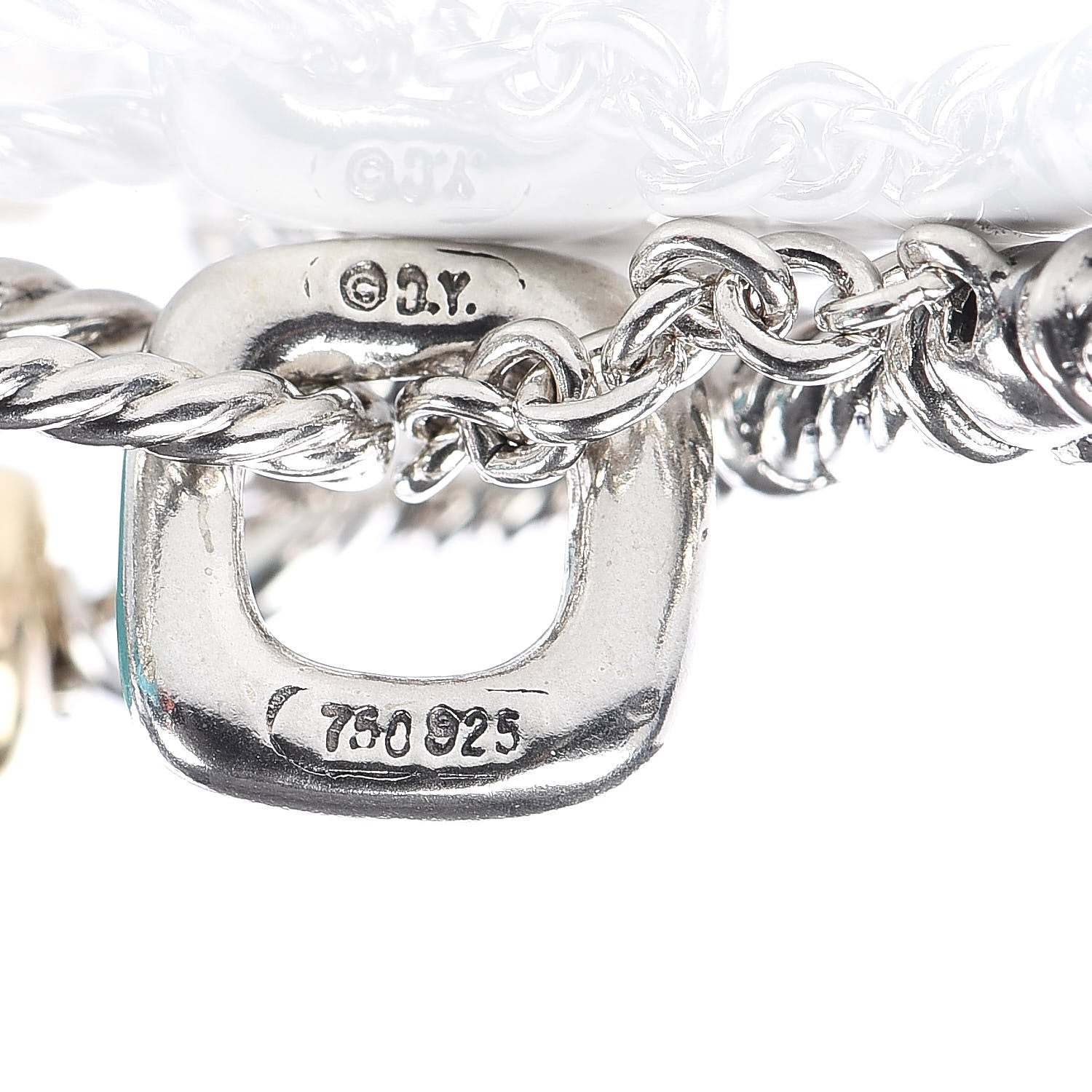 David Yurman Sterling Silver 18K Yellow Gold Turquoise Figaro Bracelet 5 of 6