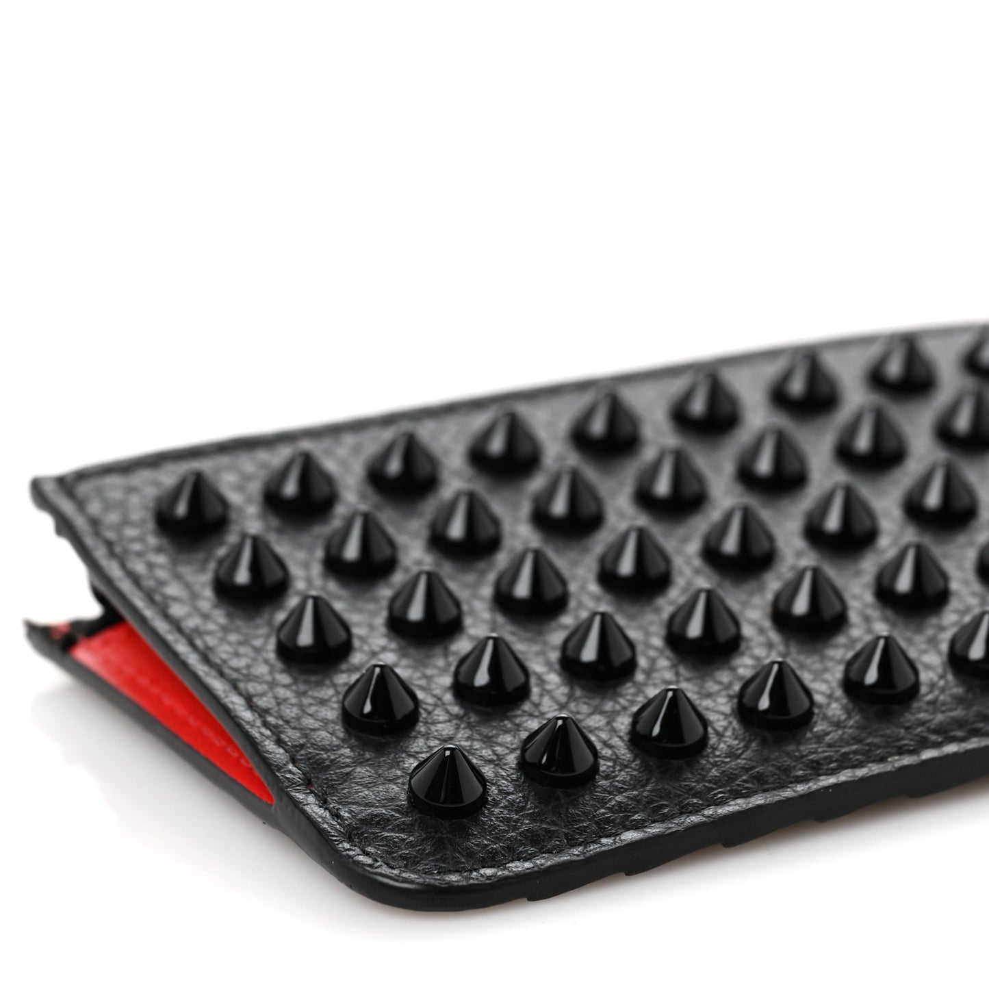Grained Calfskin Spikes Zip Card Holder Black