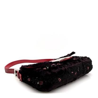 Fendi Rabbit Fur Lizard Crystal Beaded Rose Baguette Brown Red 4 of 10