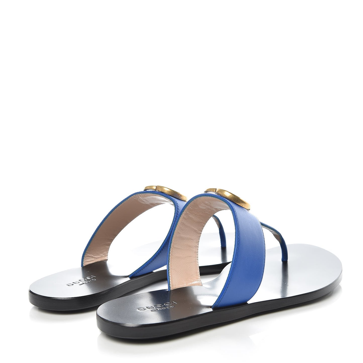Calfskin Double G Thong Sandals 37 Shiny Electric Blue