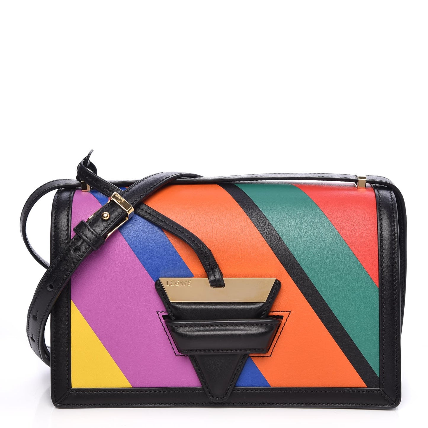 Calfskin Barcelona Striped Shoulder Bag Multicolor